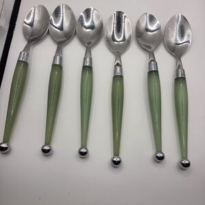 Carnival Cambridge Green Jadite Table Spoons, Set Of 6